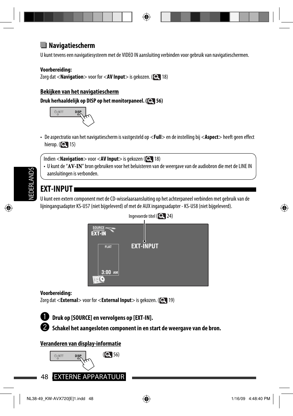 Ext-input, Navigatiescherm, 48 externe apparatuur nederlands | JVC KW-AVX720 User Manual | Page 240 / 257