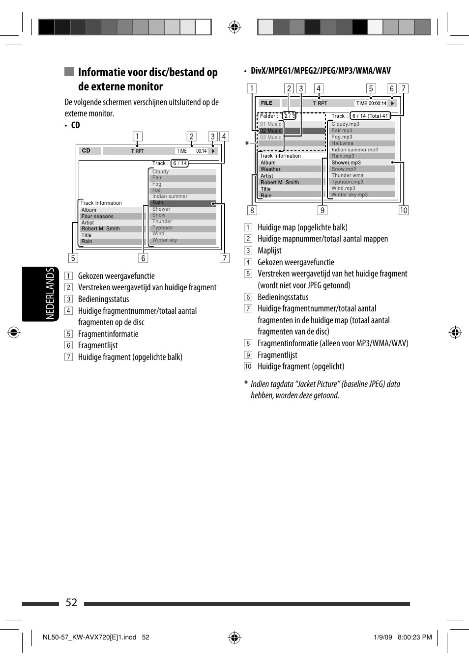 Informatie voor disc/bestand op de externe monitor, 52 nederlands | JVC KW-AVX720 User Manual | Page 244 / 257