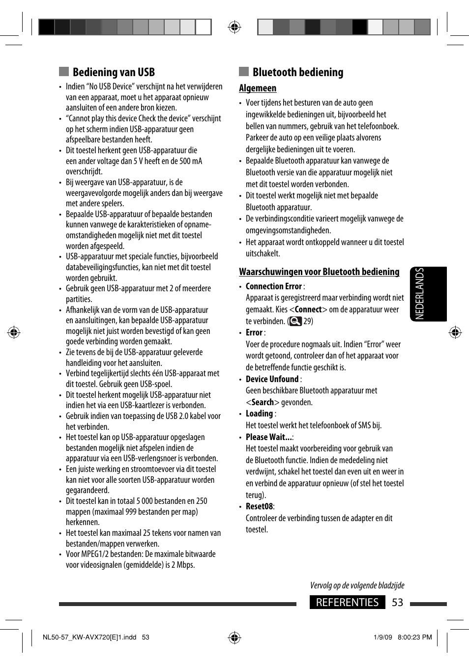 Bediening van usb, Bluetooth bediening, 53 referenties nederlands | JVC KW-AVX720 User Manual | Page 245 / 257