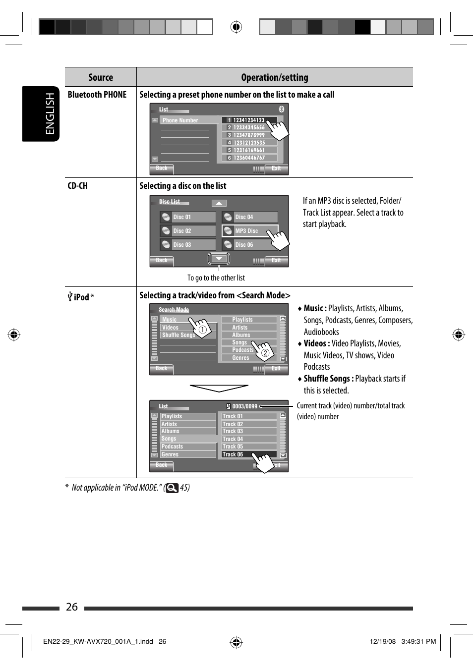 26 english, Source operation/setting | JVC KW-AVX720 User Manual | Page 26 / 257