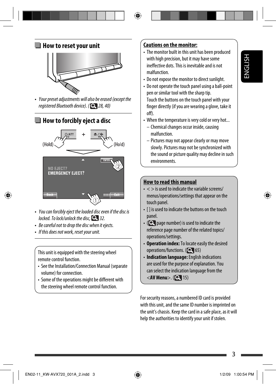 How to reset your unit, How to forcibly eject a disc, 3english | JVC KW-AVX720 User Manual | Page 3 / 257