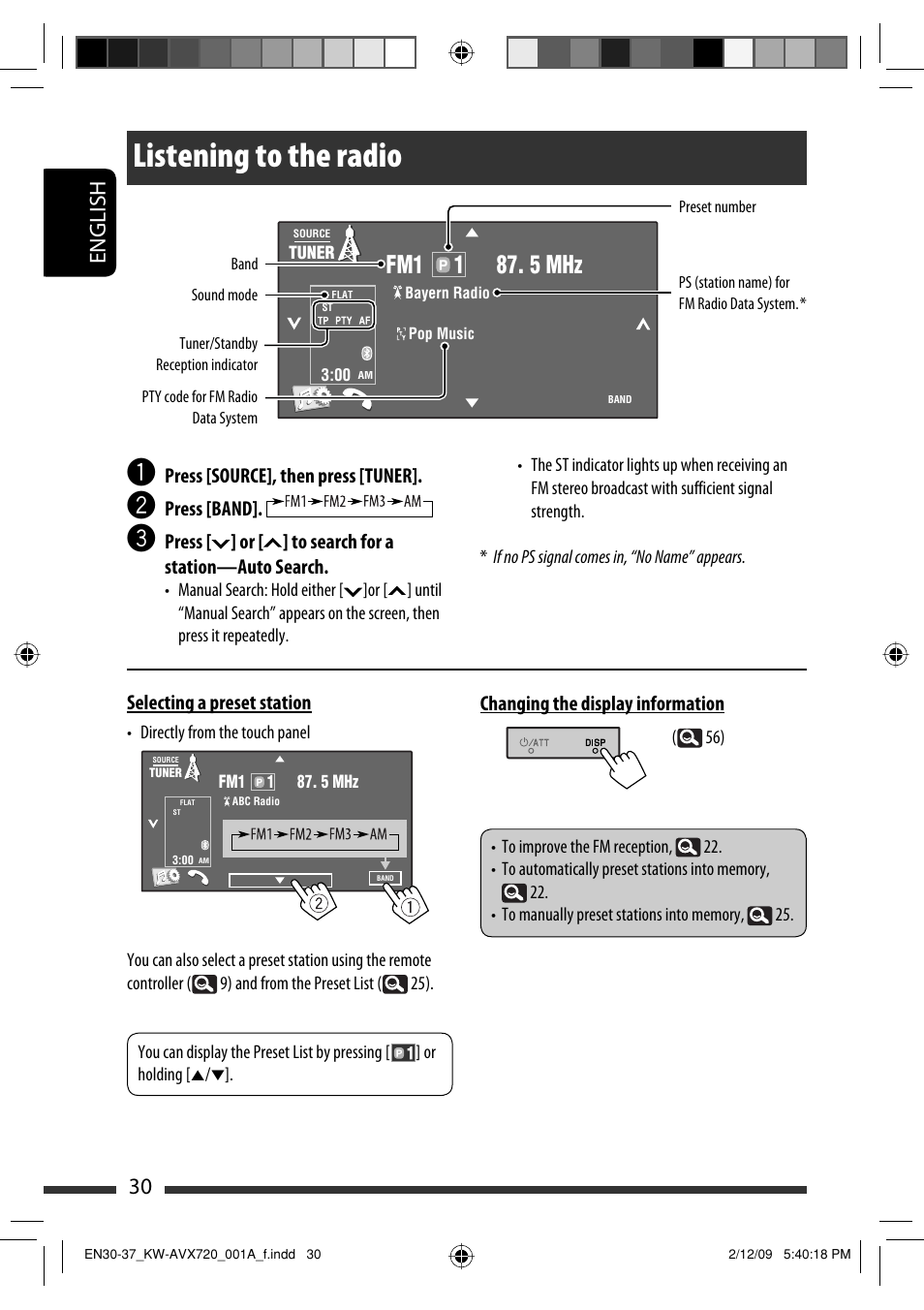 Listening to the radio, 30 english | JVC KW-AVX720 User Manual | Page 30 / 257