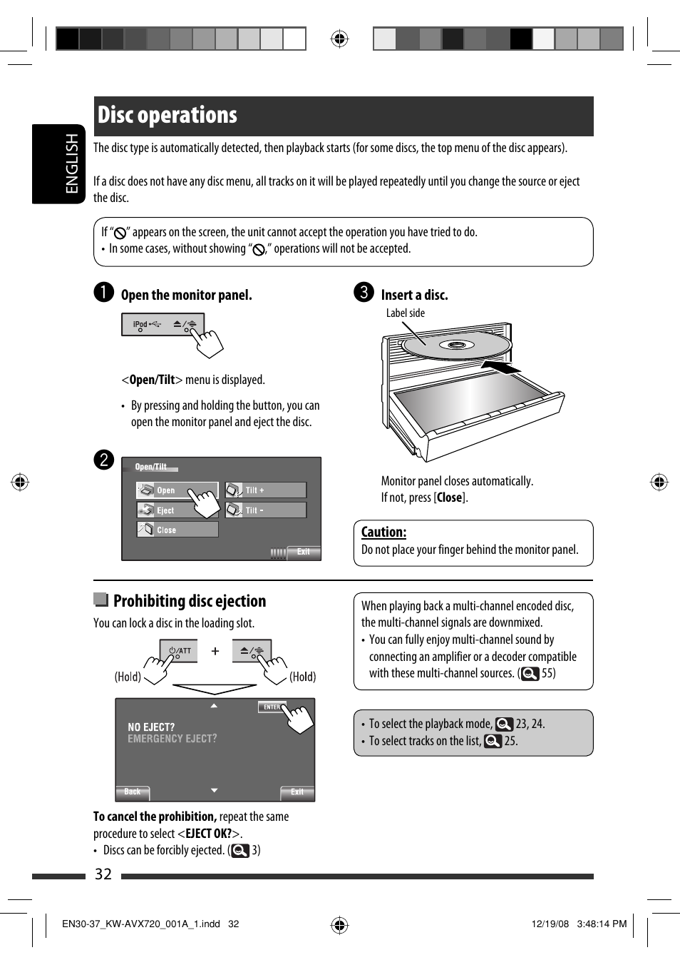 Disc operations, Prohibiting disc ejection | JVC KW-AVX720 User Manual | Page 32 / 257