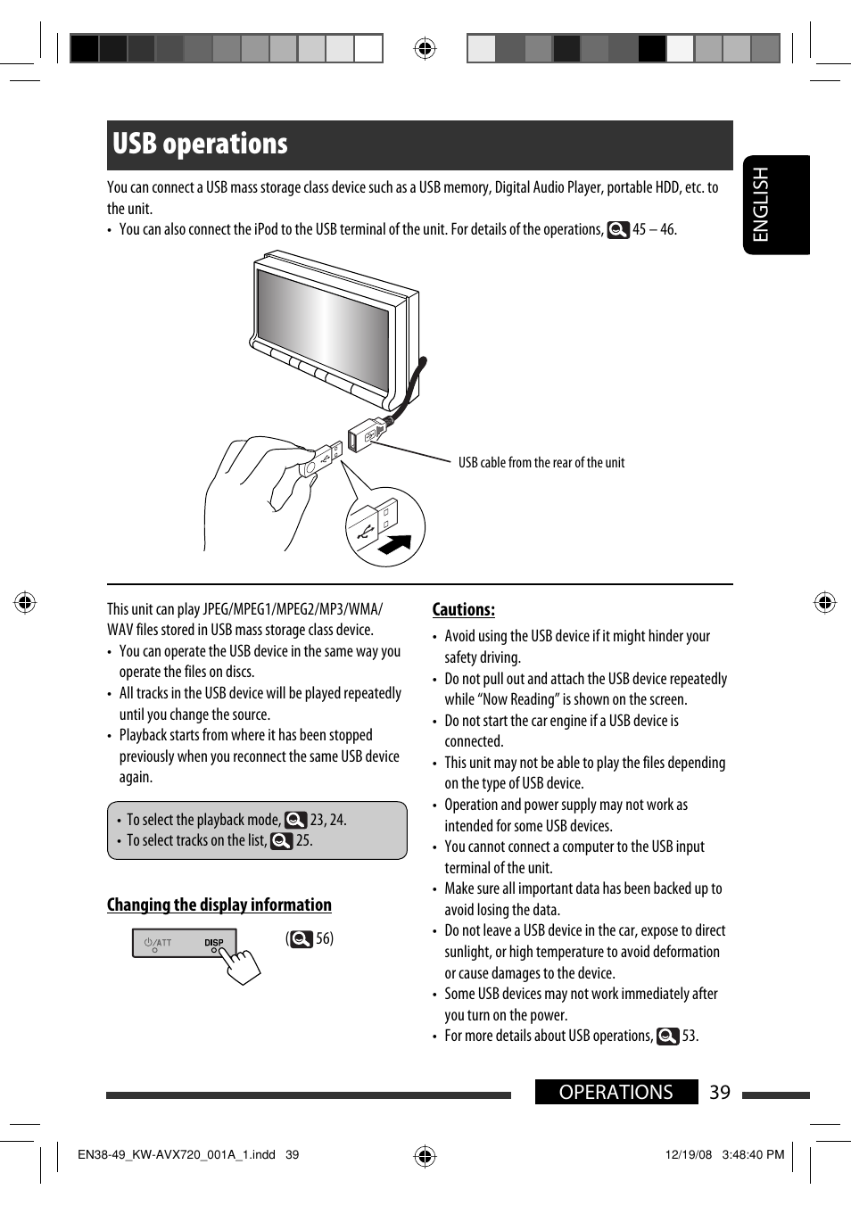 Usb operations, 39 operations english | JVC KW-AVX720 User Manual | Page 39 / 257