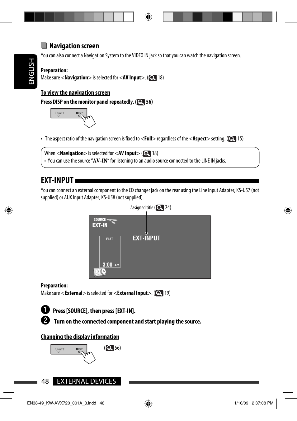 Ext-input, Navigation screen, 48 external devices english | JVC KW-AVX720 User Manual | Page 48 / 257