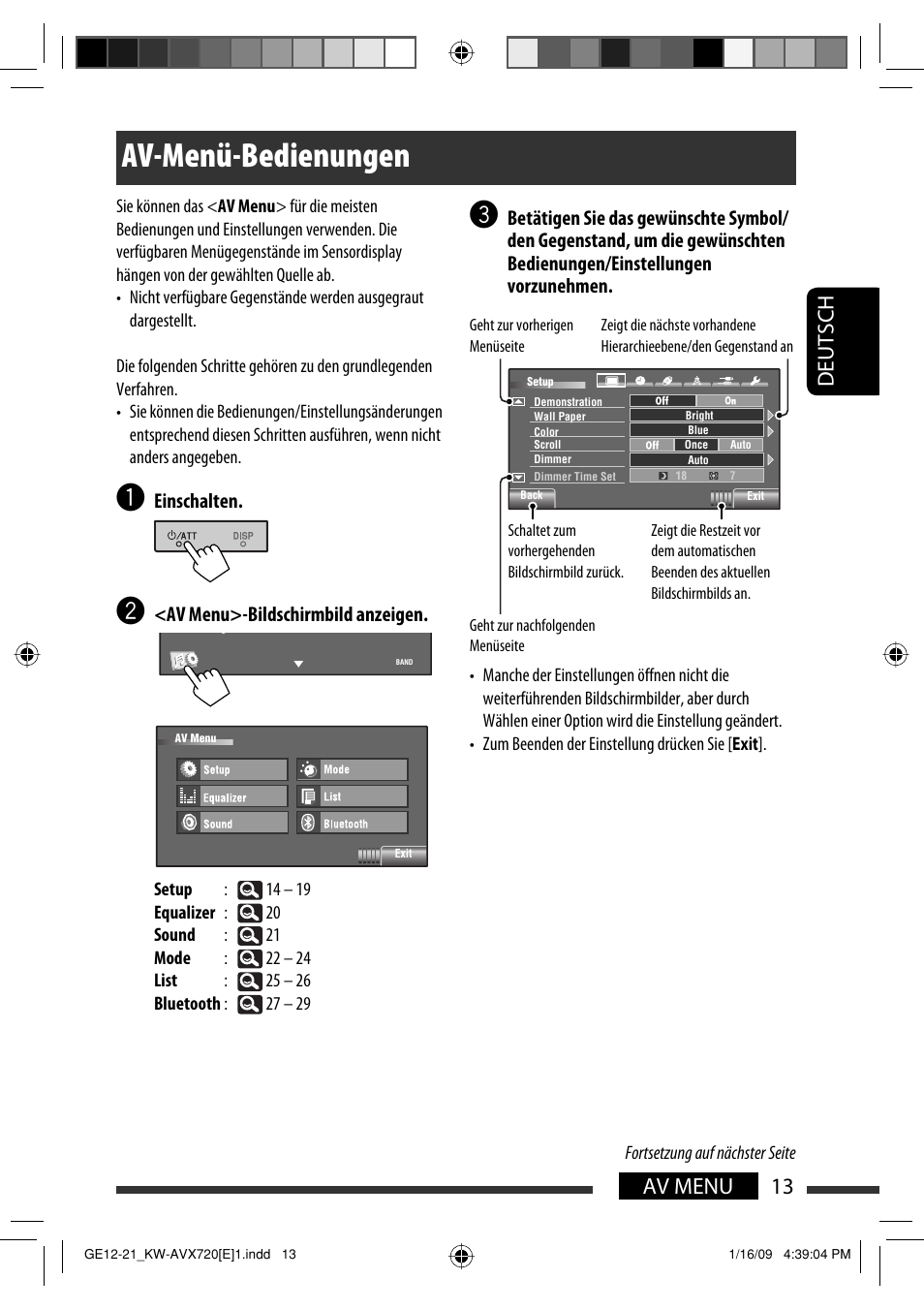 Av-menü-bedienungen, 13 av menu deutsch | JVC KW-AVX720 User Manual | Page 77 / 257