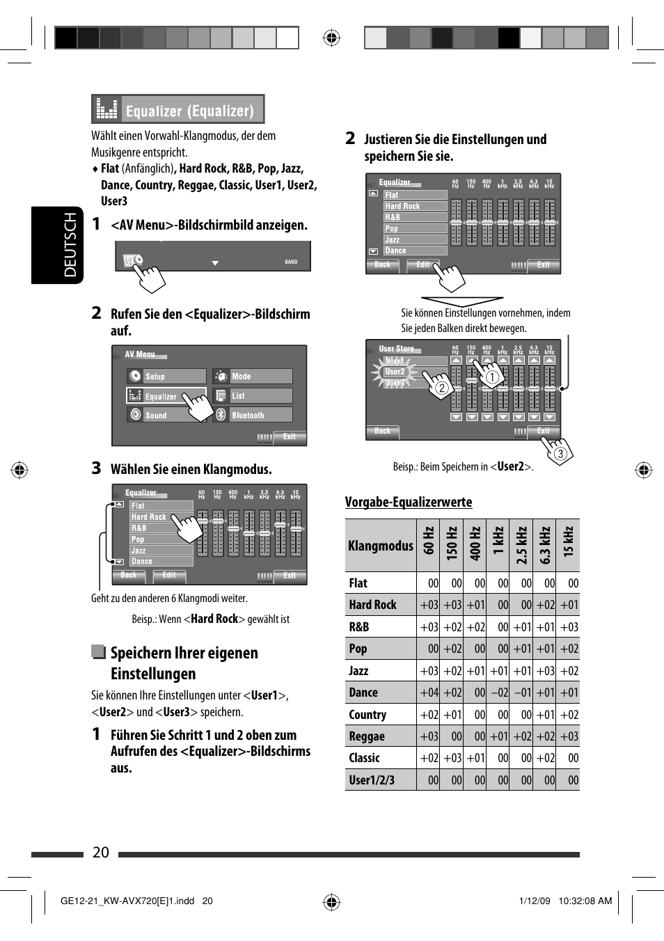 Speichern ihrer eigenen einstellungen, 20 deutsch | JVC KW-AVX720 User Manual | Page 84 / 257