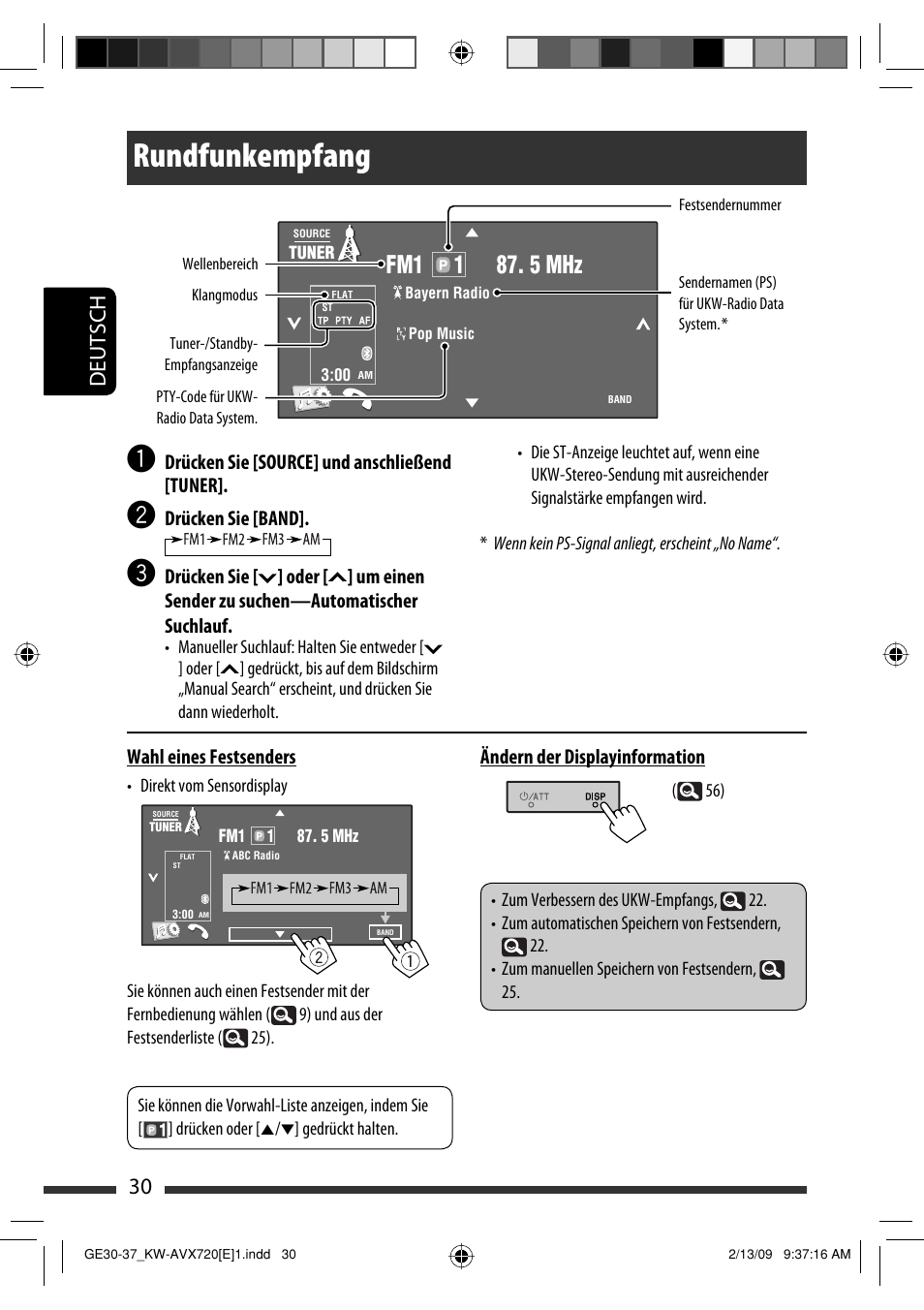Rundfunkempfang, 30 deutsch | JVC KW-AVX720 User Manual | Page 94 / 257