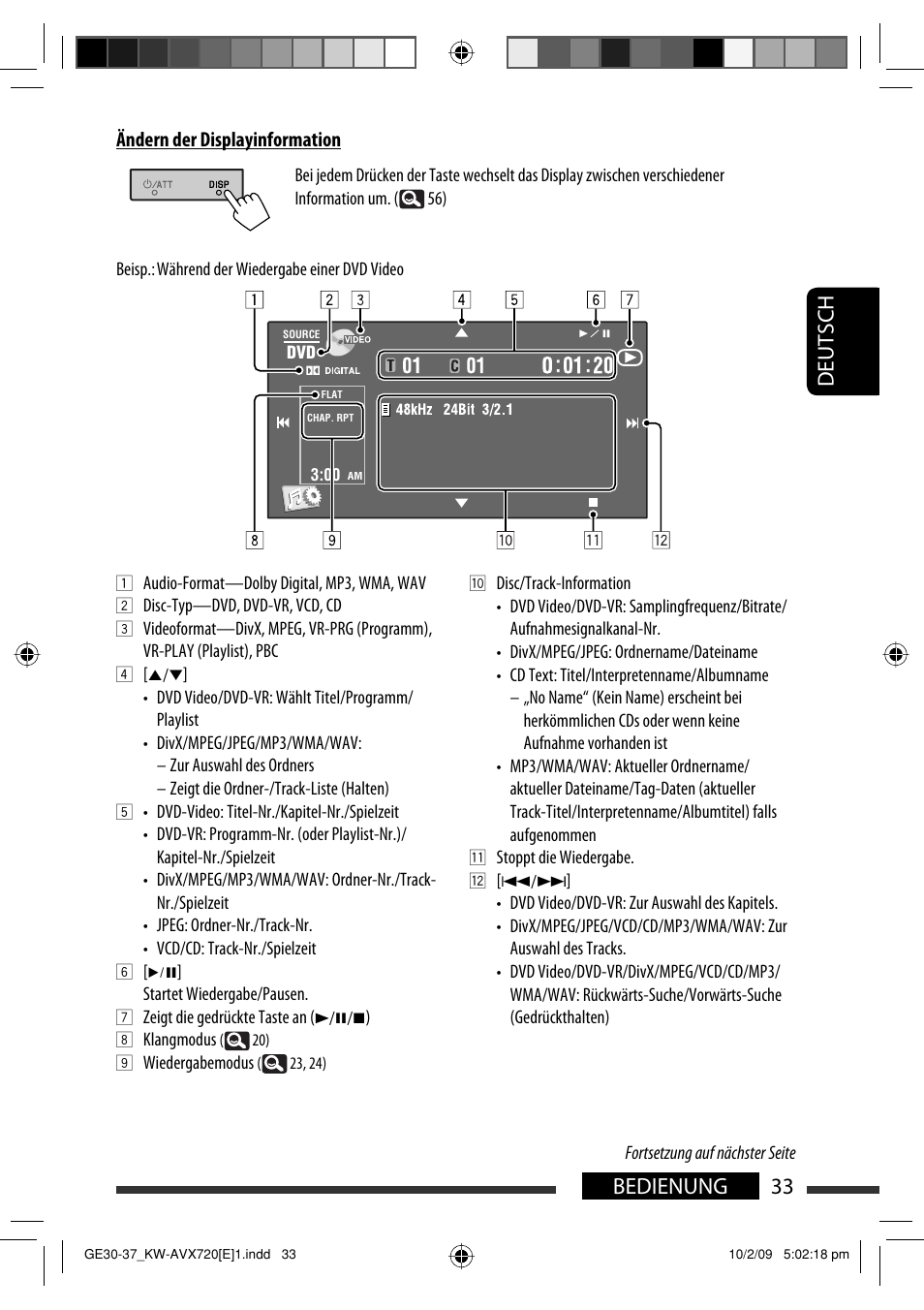 33 bedienung deutsch | JVC KW-AVX720 User Manual | Page 97 / 257