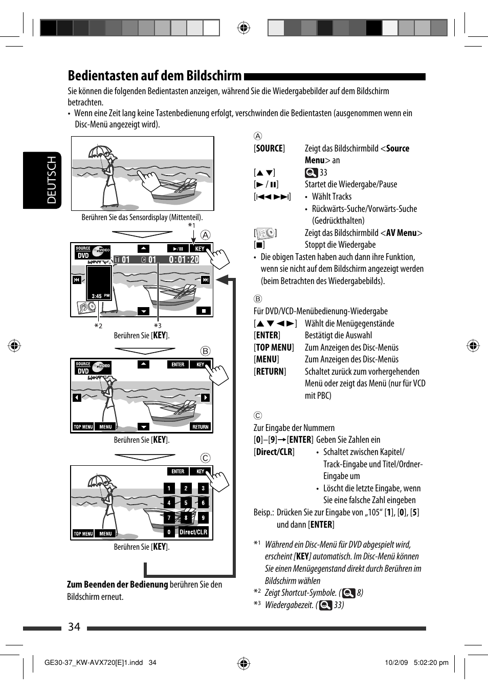 Bedientasten auf dem bildschirm, 34 deutsch | JVC KW-AVX720 User Manual | Page 98 / 257