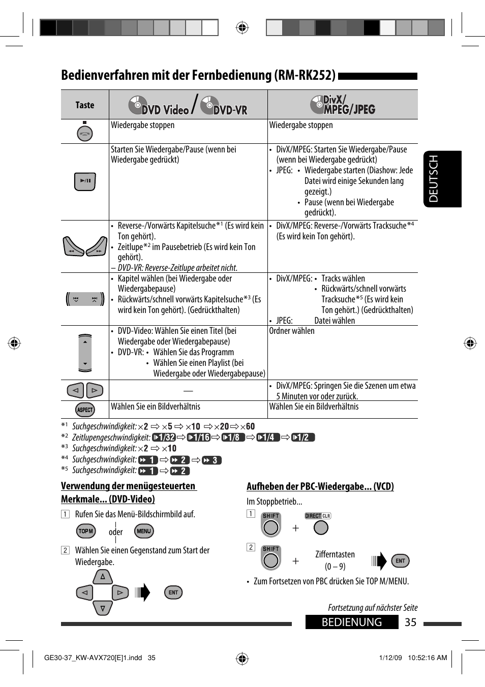 Bedienverfahren mit der fernbedienung (rm-rk252), 35 bedienung deutsch | JVC KW-AVX720 User Manual | Page 99 / 257