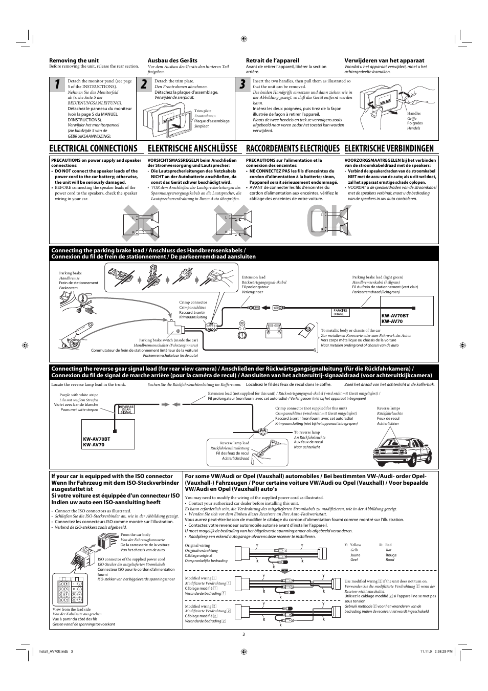 Electrical connections, Raccordements electriques, Elektrische verbindingen elektrische anschlüsse | JVC KW-AV70BT User Manual | Page 3 / 6