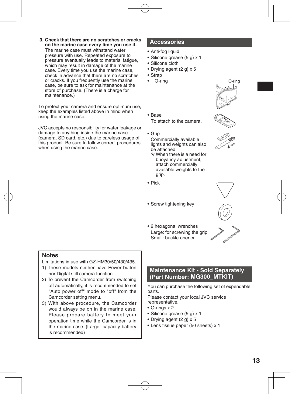 Accessories, Mg300_mtkit), Safety precaution | JVC WR-MG300 User Manual | Page 13 / 114