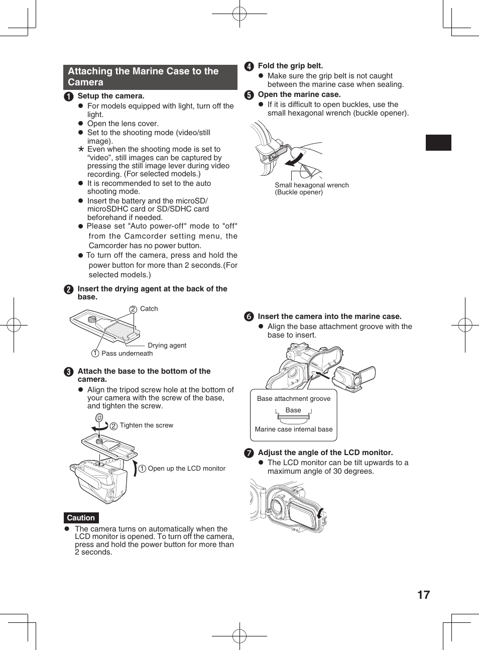 Attaching the marine case to the camera, Parts and functions, Preparation | JVC WR-MG300 User Manual | Page 17 / 114