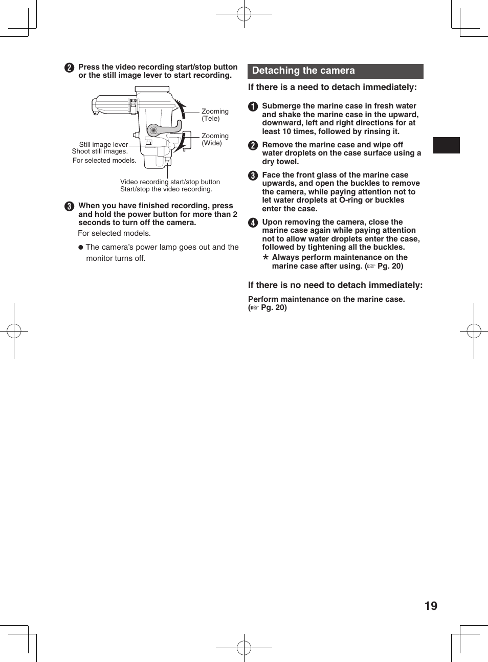 Recording the video/still image files, Detaching the camera | JVC WR-MG300 User Manual | Page 19 / 114