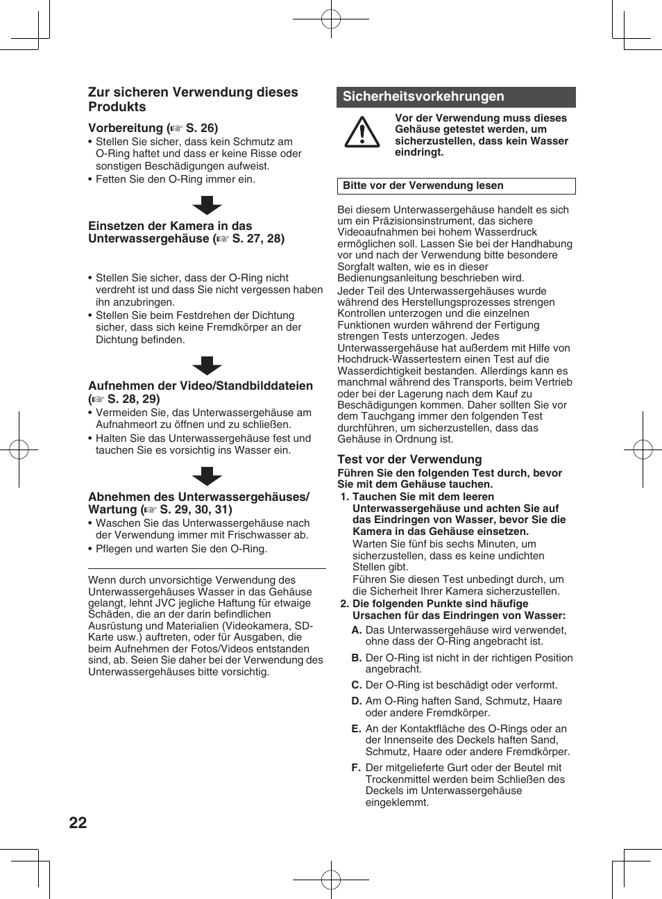 Zubehör, Zur sicheren verwendung dieses produkts, Sicherheitsvorkehrungen | JVC WR-MG300 User Manual | Page 22 / 114