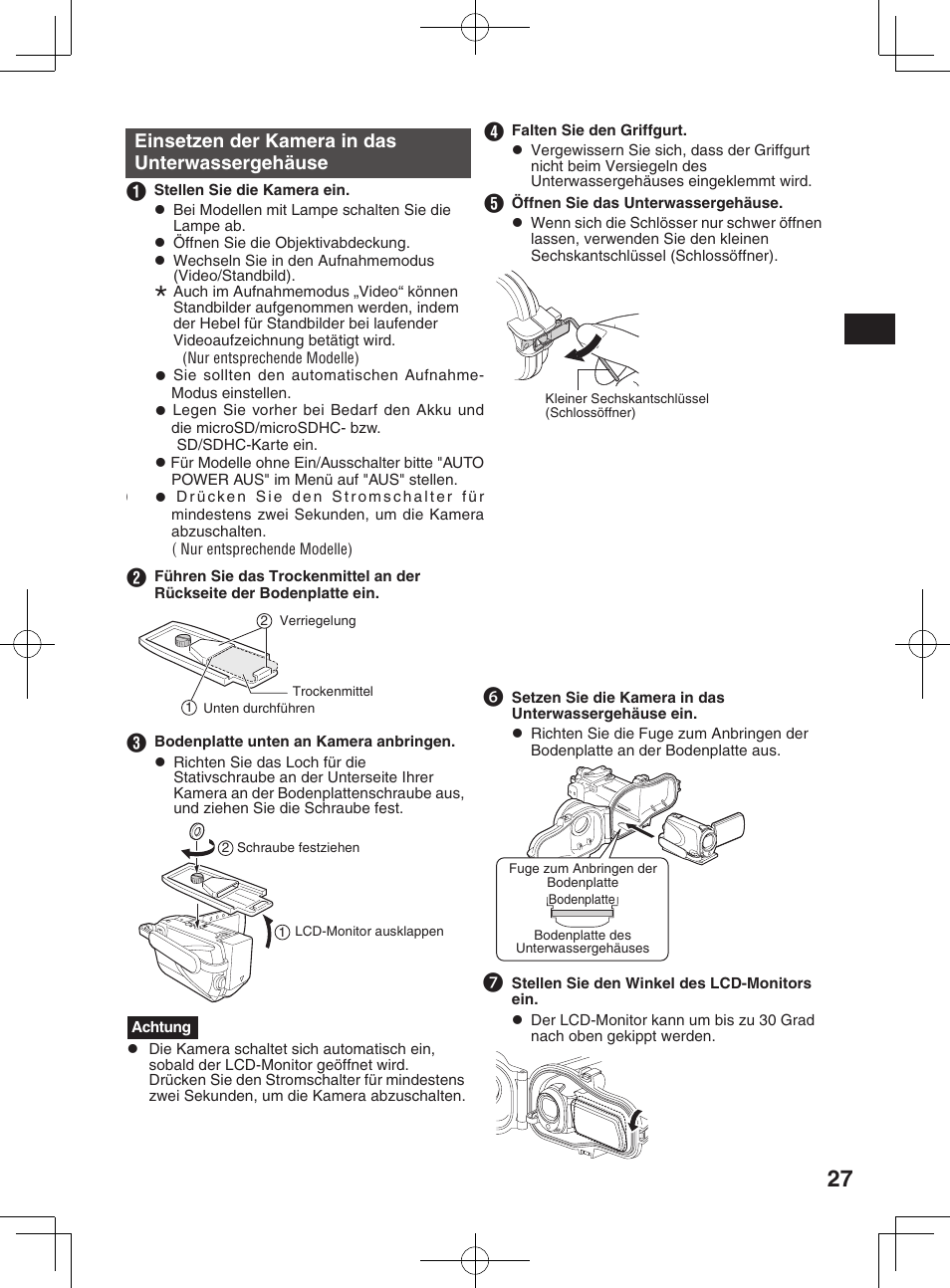 Einsetzen der kamera in das unterwassergehäuse, Teile und funktionen, Vorbereitung | JVC WR-MG300 User Manual | Page 27 / 114