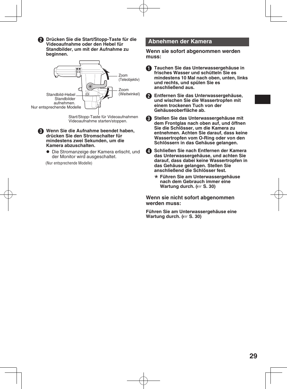 Aufnehmen der video/ standbilddateien, Abnehmen der kamera | JVC WR-MG300 User Manual | Page 29 / 114