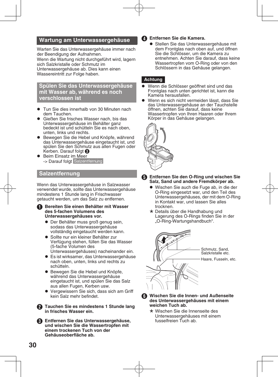 Salzentfernung, Lagerung des o-rings, Technische daten | JVC WR-MG300 User Manual | Page 30 / 114