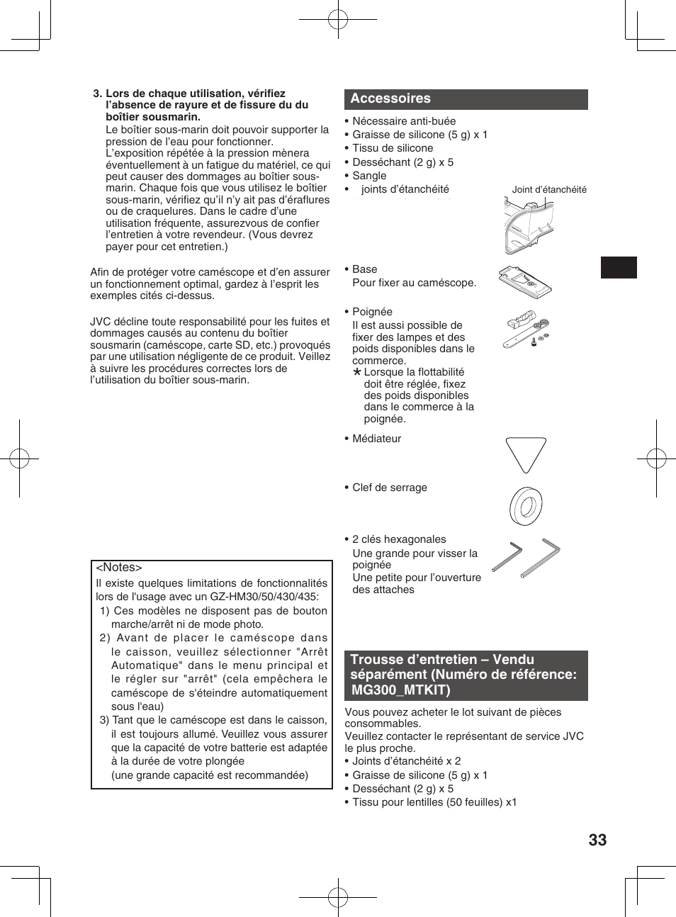 Accessoires, Mg300_mtkit), Précautions de sécurité | JVC WR-MG300 User Manual | Page 33 / 114