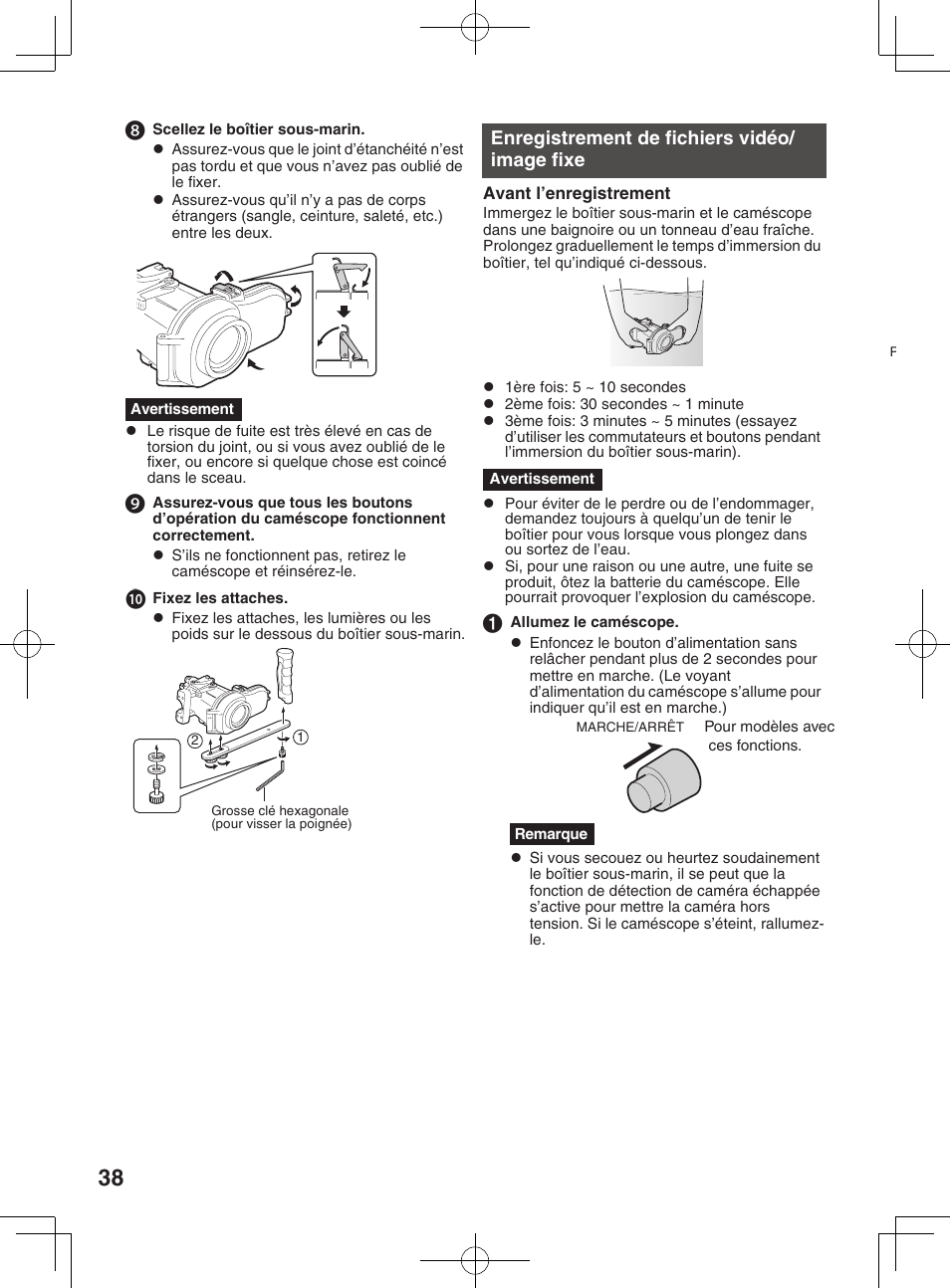 Enregistrement de fichiers vidéo/ image fixe, Détacher le caméscope | JVC WR-MG300 User Manual | Page 38 / 114