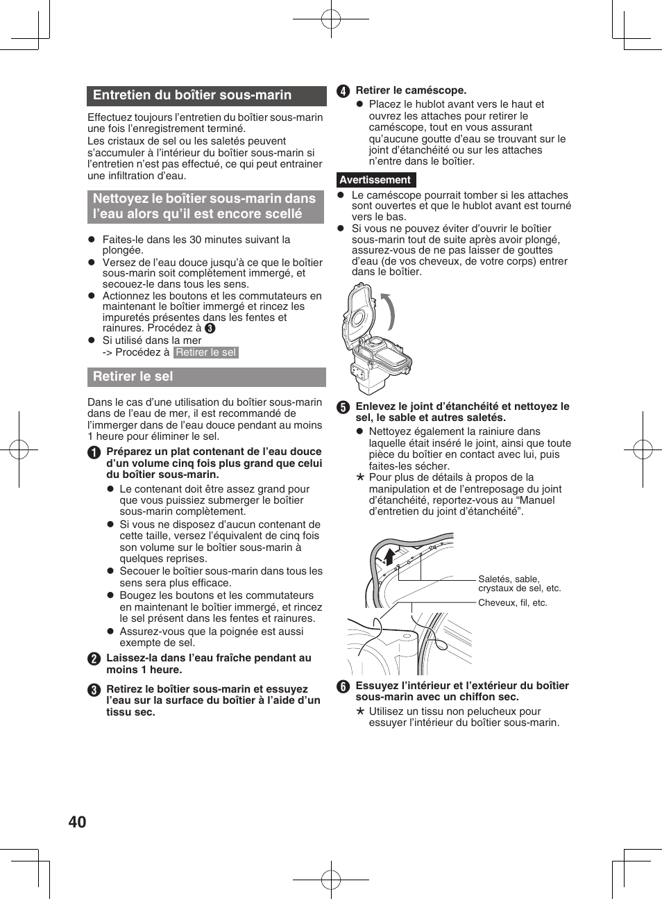 Stockage du joint d’étanchéité, Caractéristiques | JVC WR-MG300 User Manual | Page 40 / 114