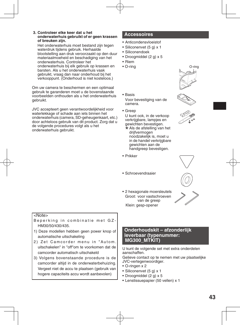 Accessoires, Mg300_mtkit), Om dit product op een veilige wijze te gebruiken | Veiligheidsvoorschriften | JVC WR-MG300 User Manual | Page 43 / 114