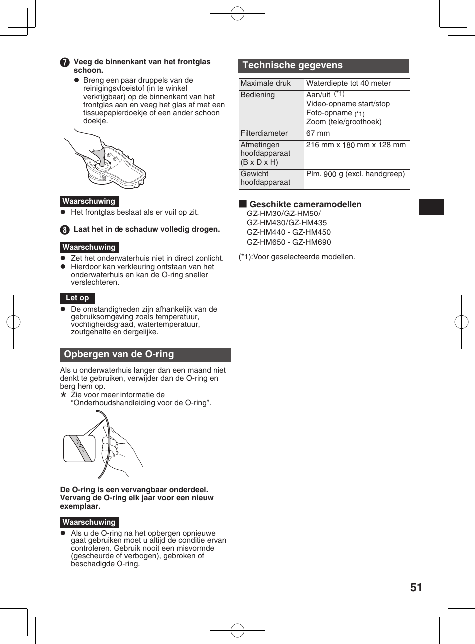 Opbergen van de o-ring, Technische gegevens | JVC WR-MG300 User Manual | Page 51 / 114