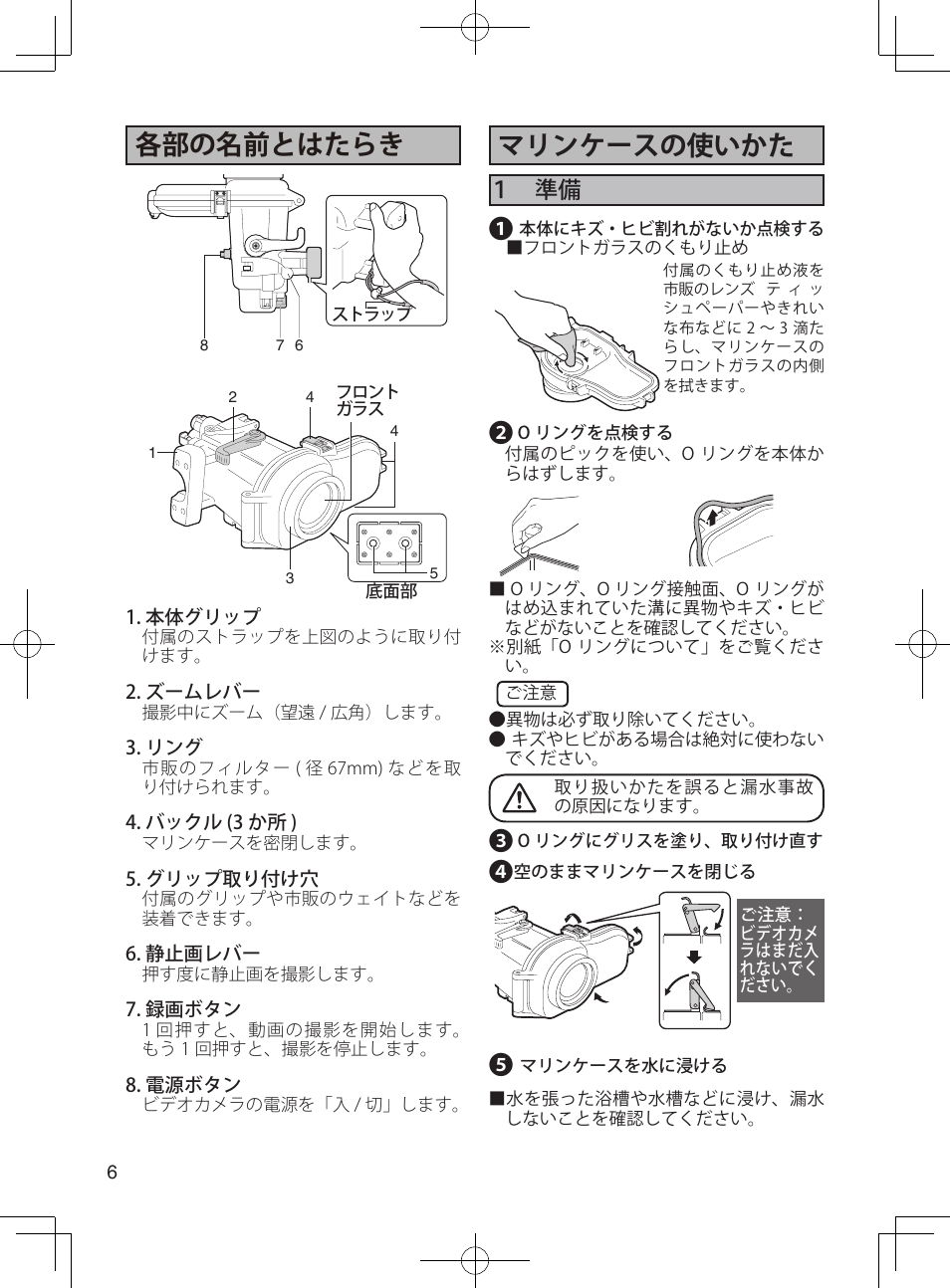 各部の名前とはたらき, マリンケースの使いかた | JVC WR-MG300 User Manual | Page 6 / 114