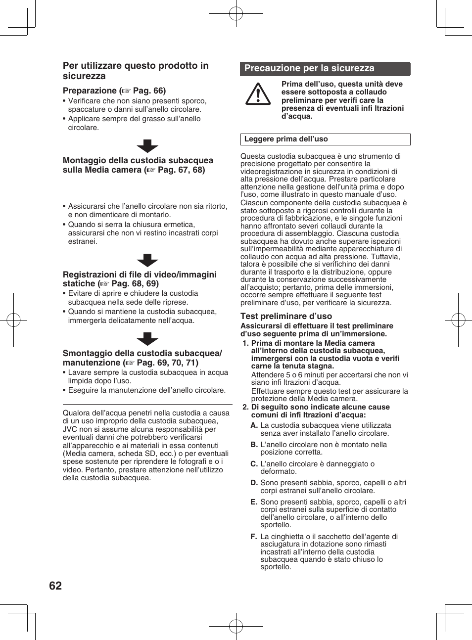 Accessori, Per utilizzare questo prodotto in sicurezza, Precauzione per la sicurezza | JVC WR-MG300 User Manual | Page 62 / 114