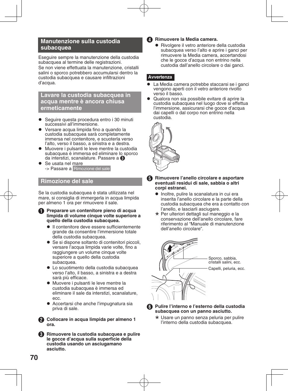 Rimozione del sale, Conservazione dell’anello circolare, Caratteristiche tecniche | JVC WR-MG300 User Manual | Page 70 / 114