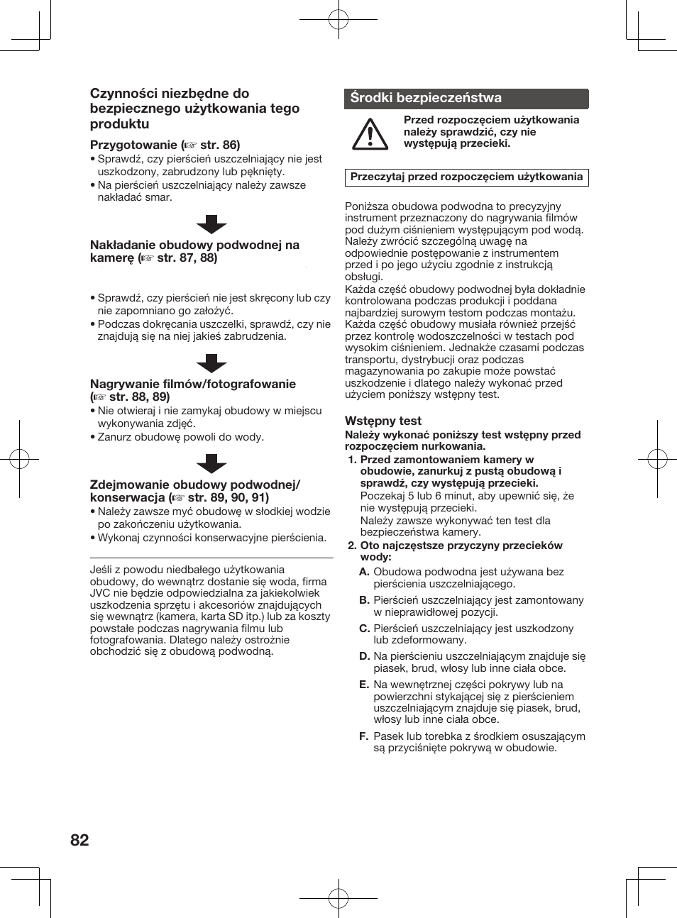 Akcesoria, Środki bezpieczeństwa | JVC WR-MG300 User Manual | Page 82 / 114