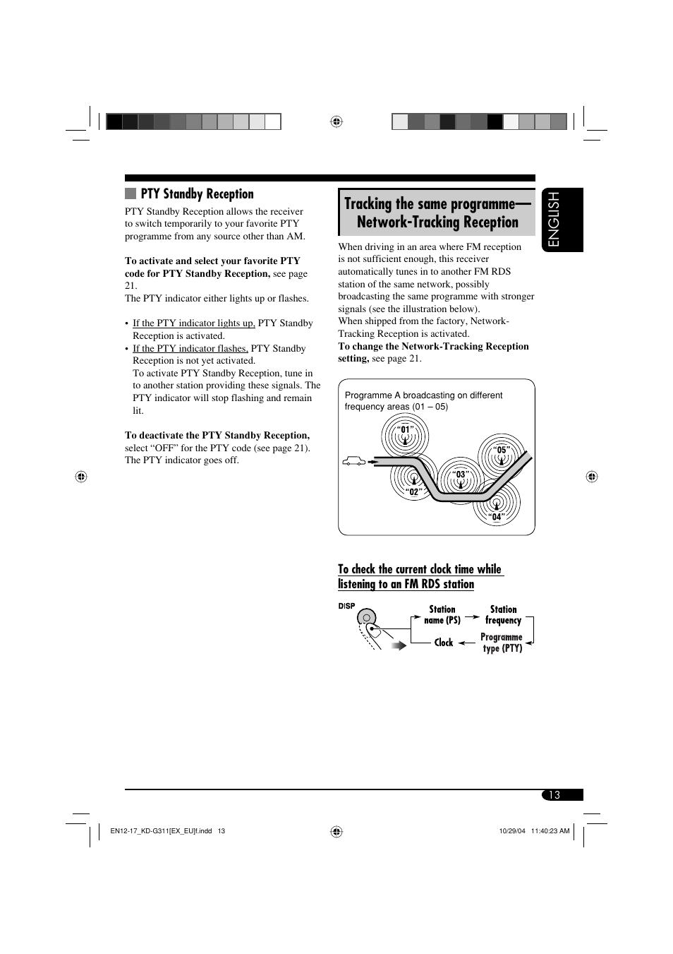 English, Pty standby reception | JVC KD-G311 User Manual | Page 13 / 86