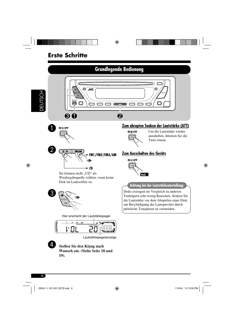 Erste schritte, Grundlegende bedienung | JVC KD-G311 User Manual | Page 34 / 86