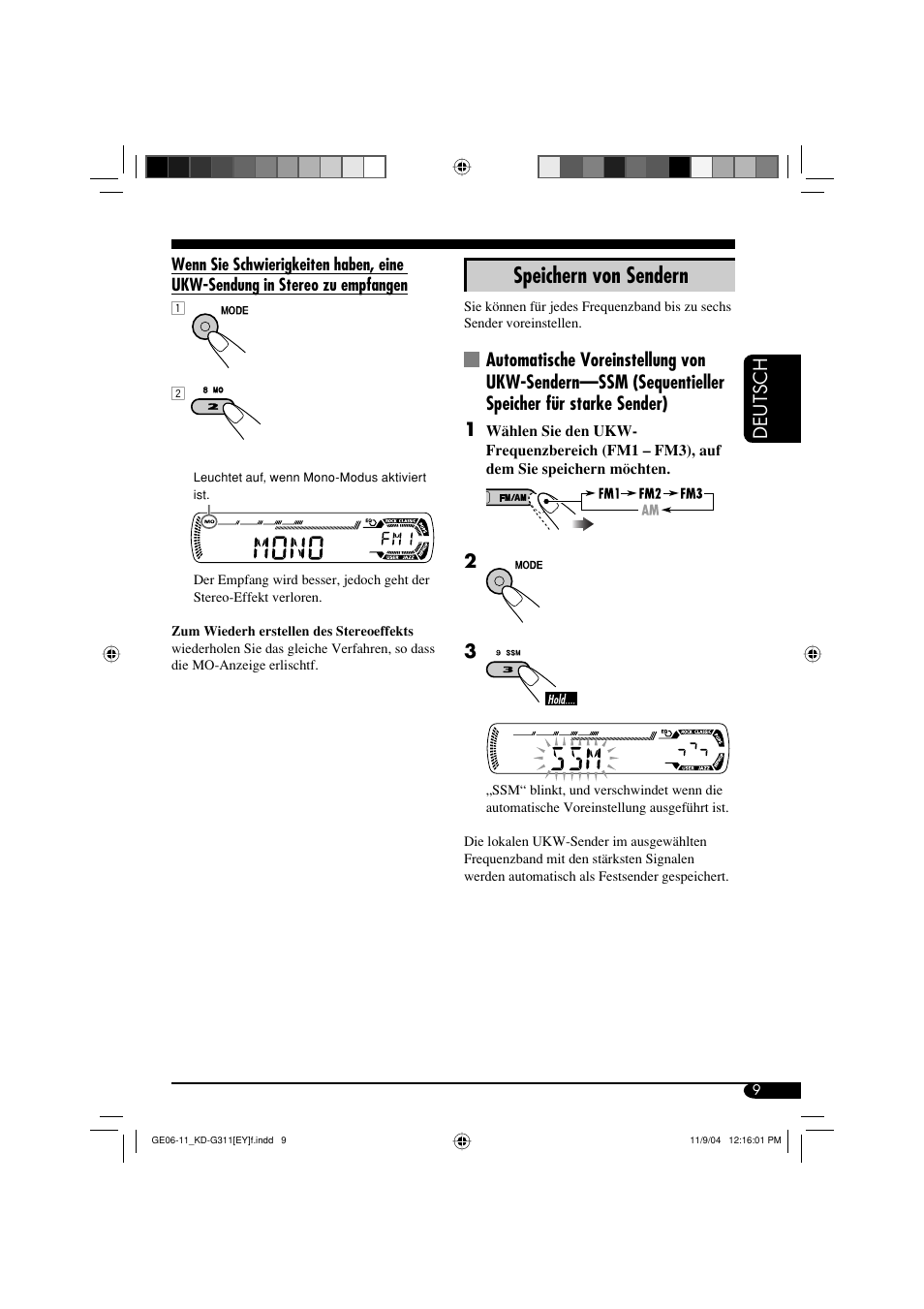 Speichern von sendern, Deutsch | JVC KD-G311 User Manual | Page 37 / 86