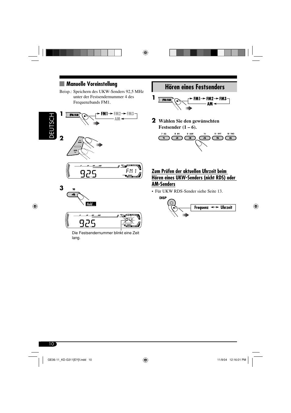 Hören eines festsenders, Deutsch, Manuelle voreinstellung | JVC KD-G311 User Manual | Page 38 / 86