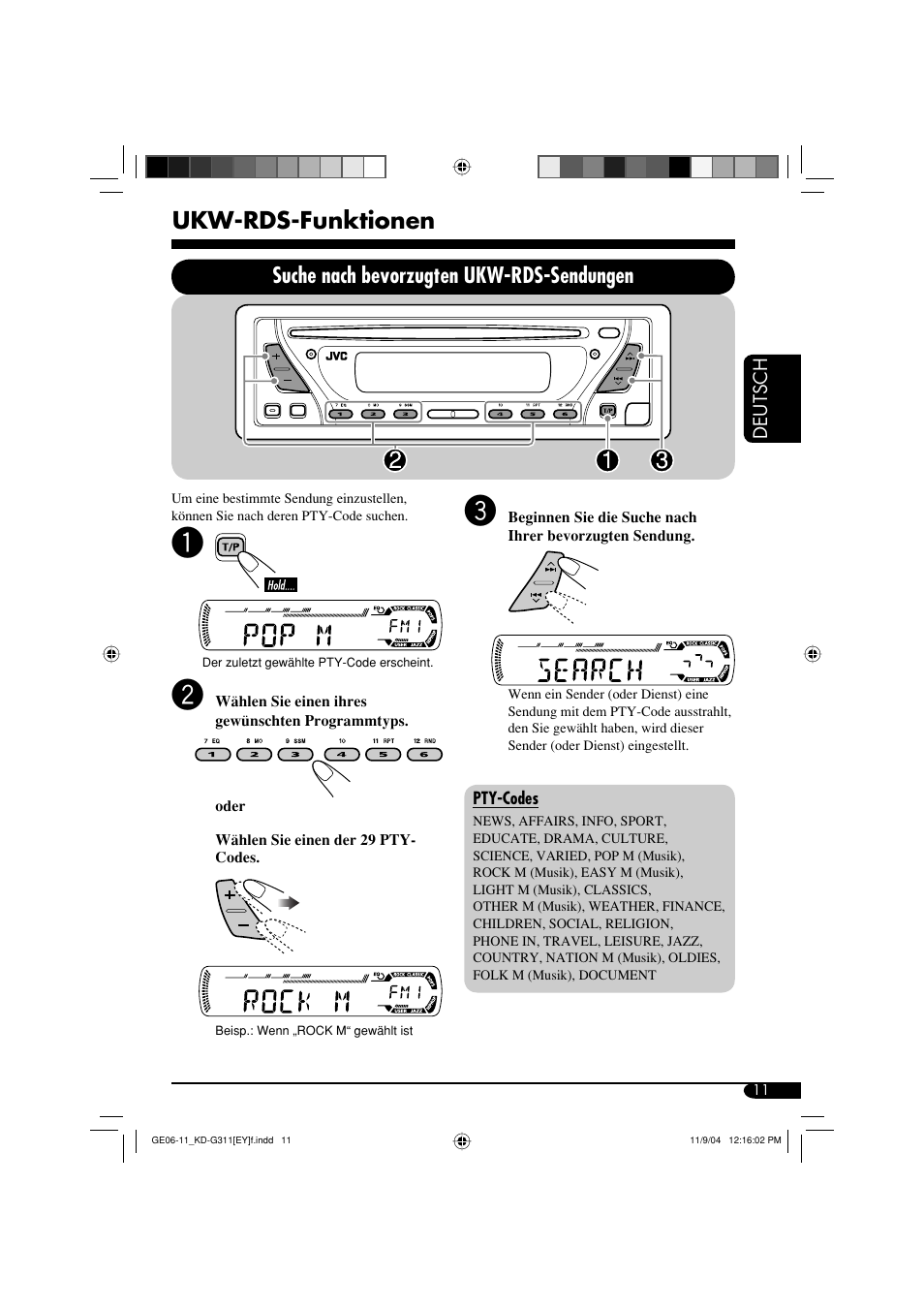 Ukw-rds-funktionen, Suche nach bevorzugten ukw-rds-sendungen | JVC KD-G311 User Manual | Page 39 / 86