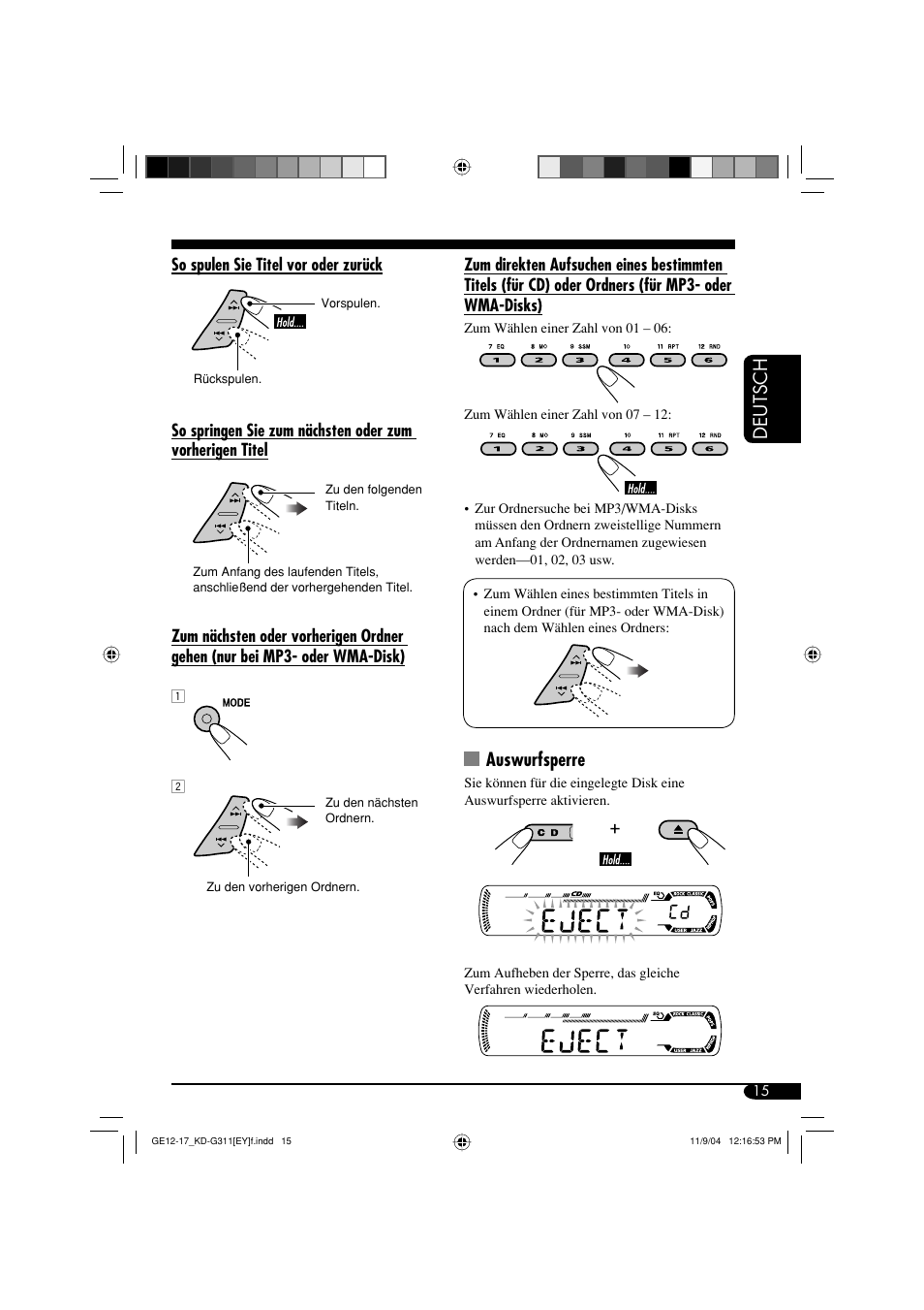 Deutsch, Auswurfsperre | JVC KD-G311 User Manual | Page 43 / 86