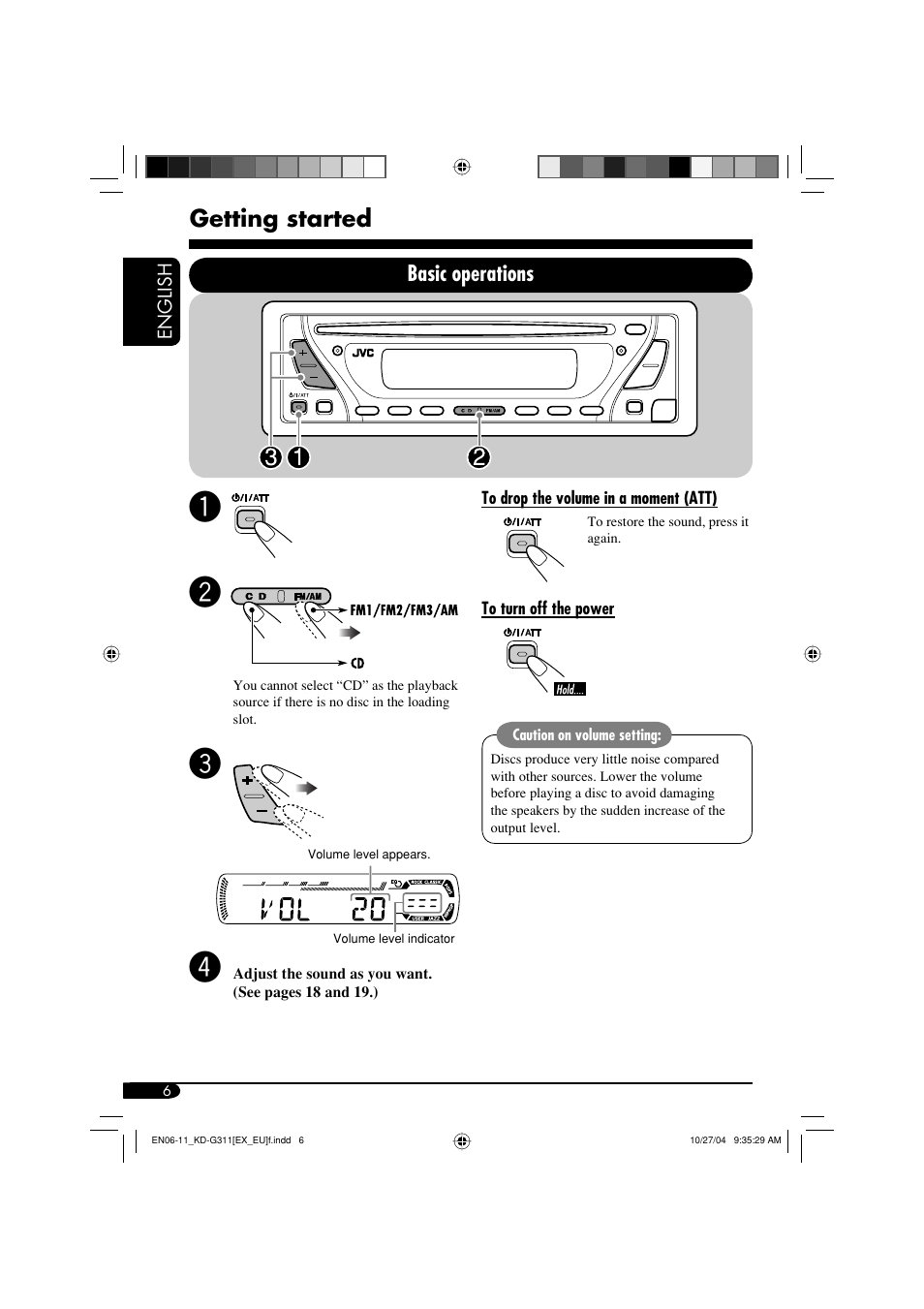 Getting started, Basic operations | JVC KD-G311 User Manual | Page 6 / 86