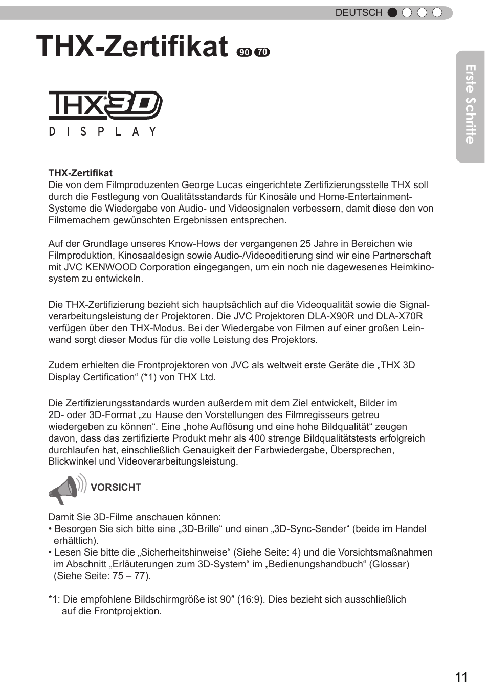 Thx-zertifikat, Erste schritte | JVC DLA-X90R User Manual | Page 11 / 192