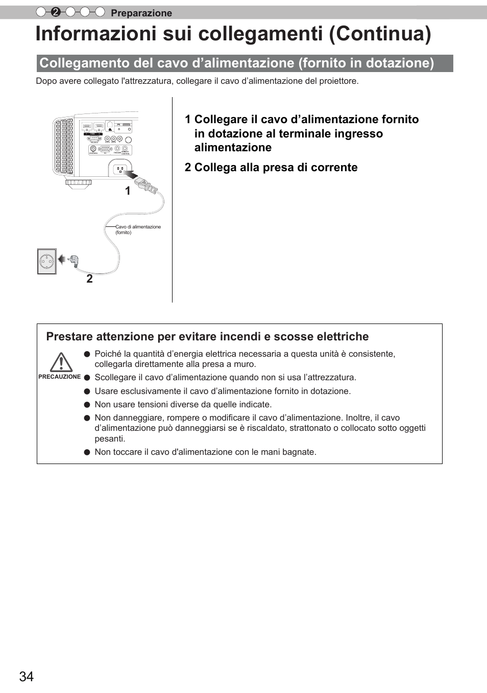 Informazioni sui collegamenti (continua), Preparazione 2, Non usare tensioni diverse da quelle indicate | JVC DLA-X90R User Manual | Page 130 / 192