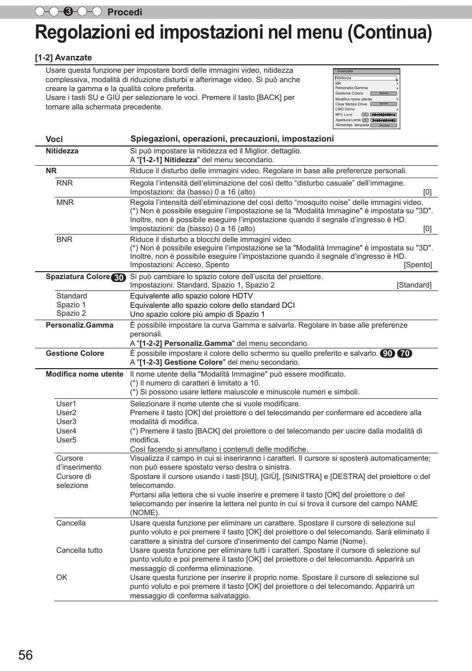 Regolazioni ed impostazioni nel menu (continua), Procedi 3 | JVC DLA-X90R User Manual | Page 152 / 192