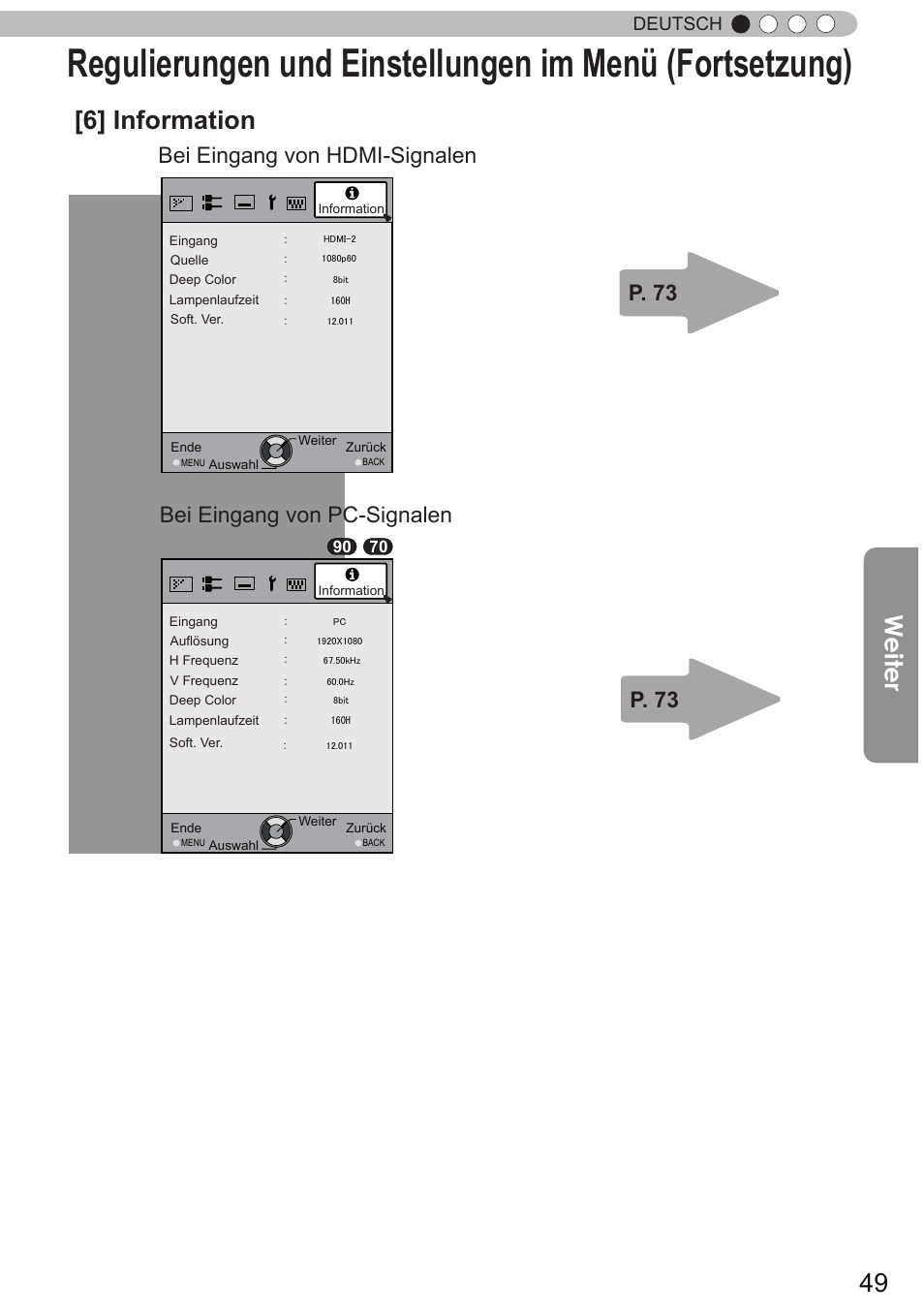 6] information, Weiter, P. 73 | Deutsch | JVC DLA-X90R User Manual | Page 49 / 192