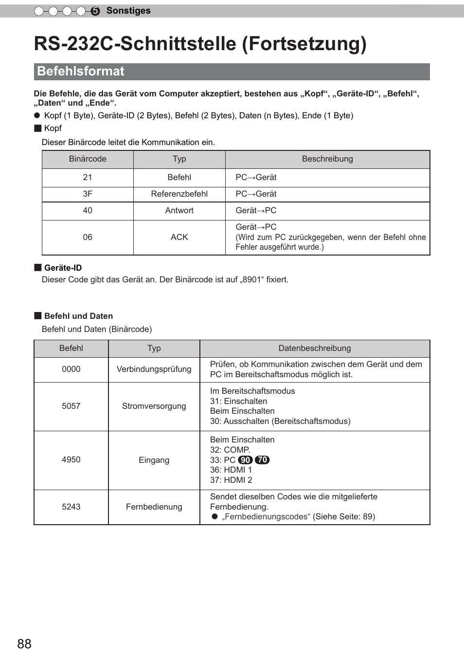 Rs-232c-schnittstelle (fortsetzung), Befehlsformat | JVC DLA-X90R User Manual | Page 88 / 192