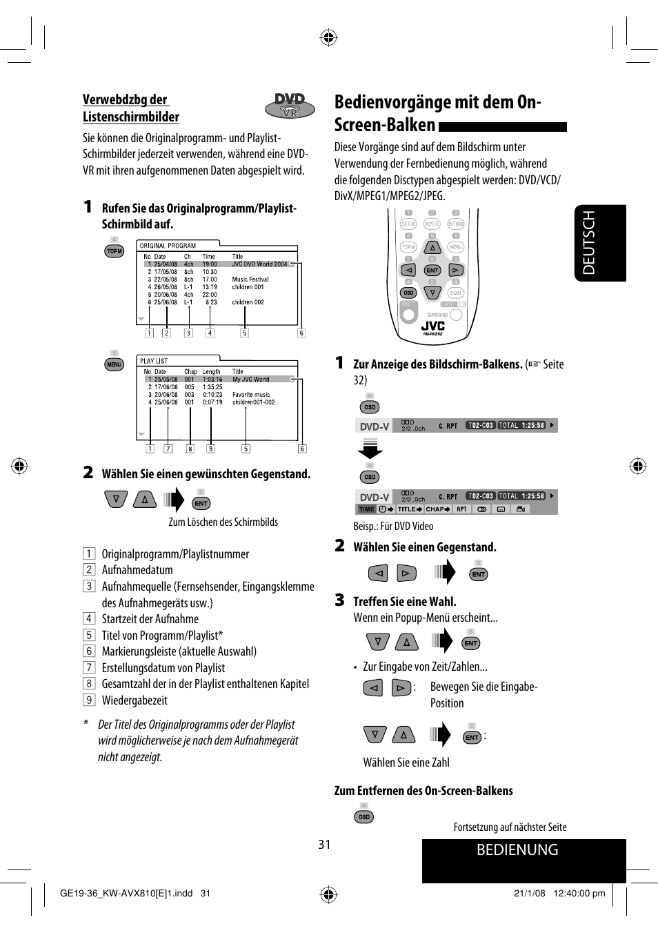 Bedienvorgänge mit dem on- screen-balken | JVC KW-AVX810 User Manual | Page 113 / 331