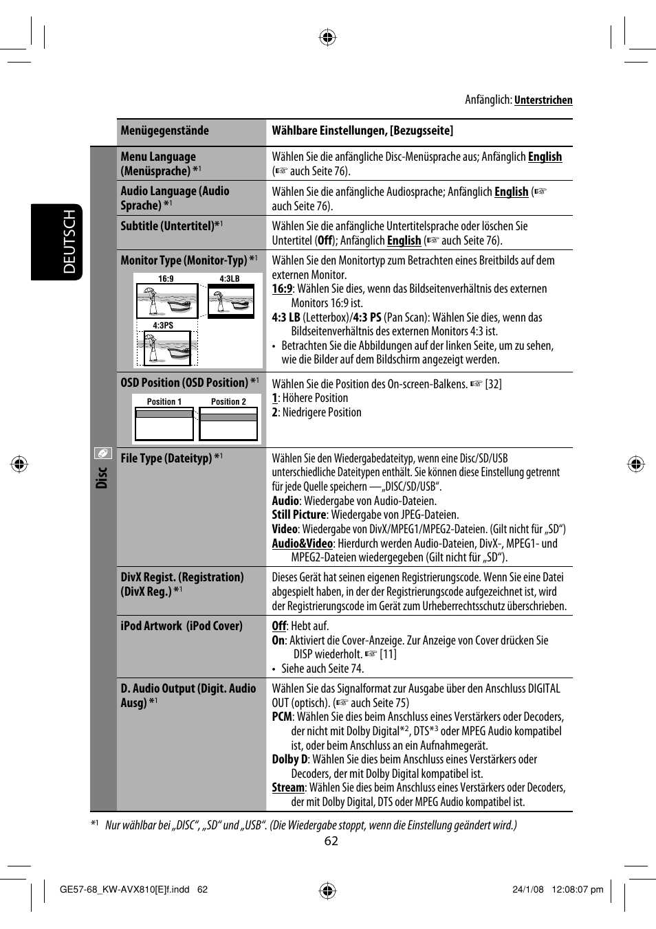 Deutsch, Disc | JVC KW-AVX810 User Manual | Page 144 / 331