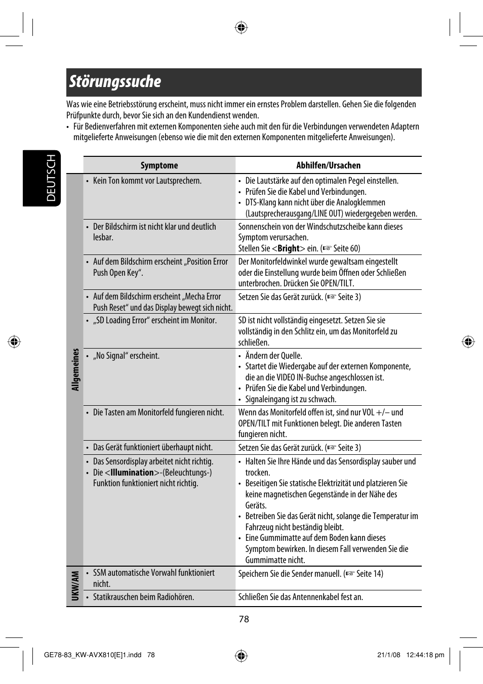 Störungssuche, Deutsch | JVC KW-AVX810 User Manual | Page 160 / 331
