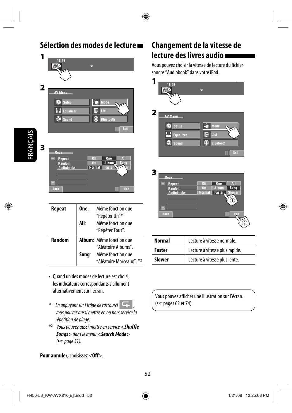 Sélection des modes de lecture, Français | JVC KW-AVX810 User Manual | Page 216 / 331