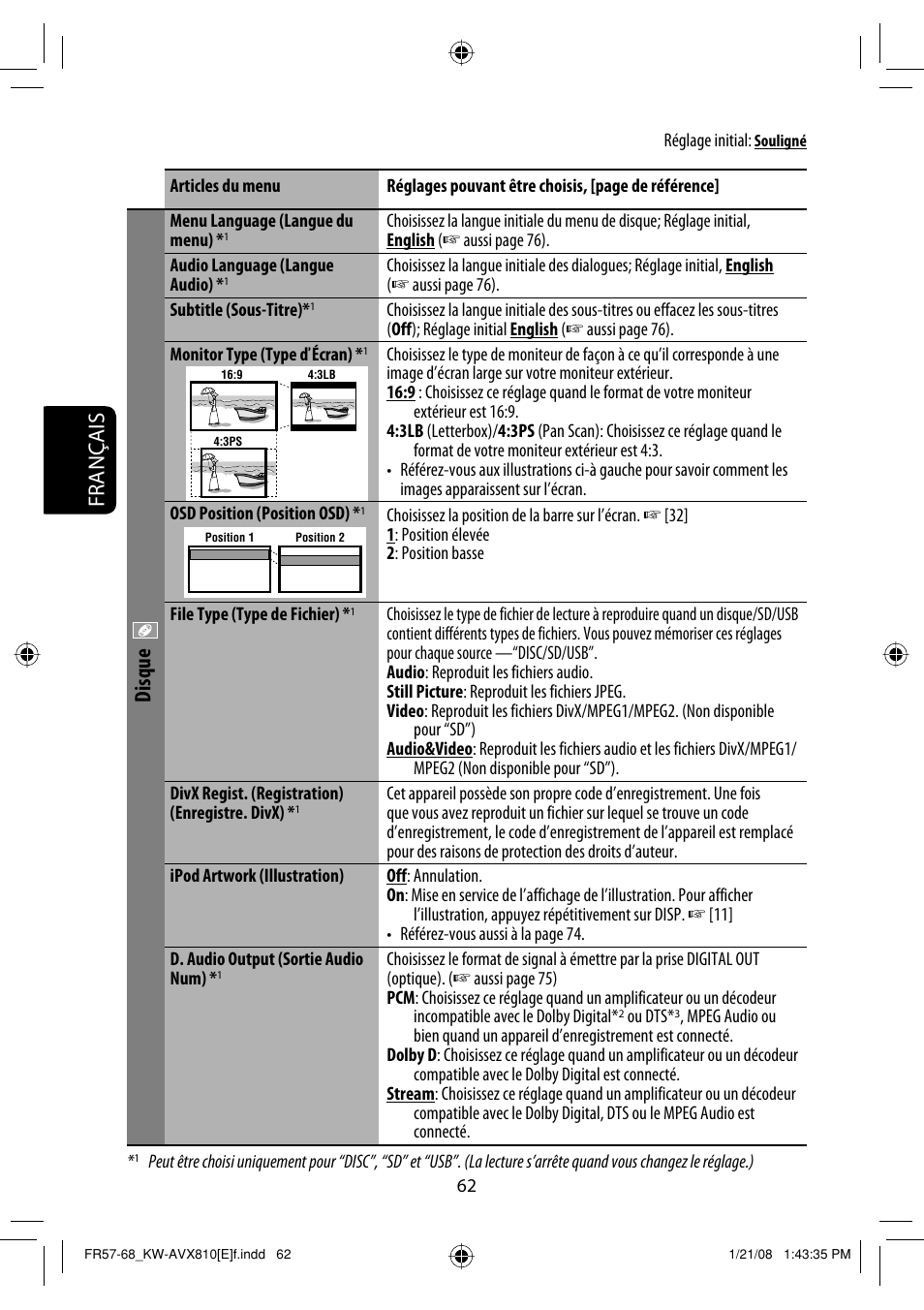 Français, Disque | JVC KW-AVX810 User Manual | Page 226 / 331