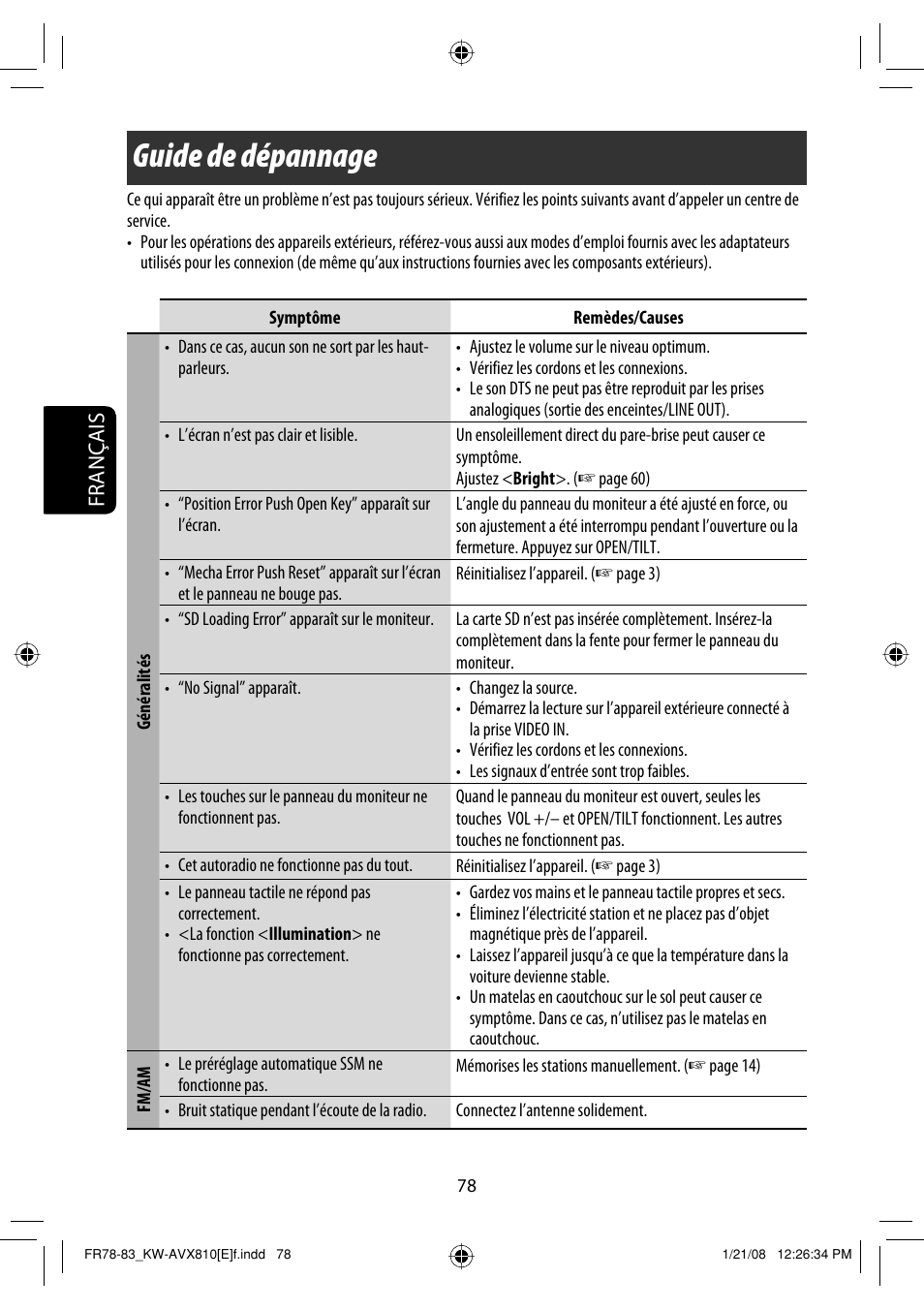 Guide de dépannage, Français | JVC KW-AVX810 User Manual | Page 242 / 331